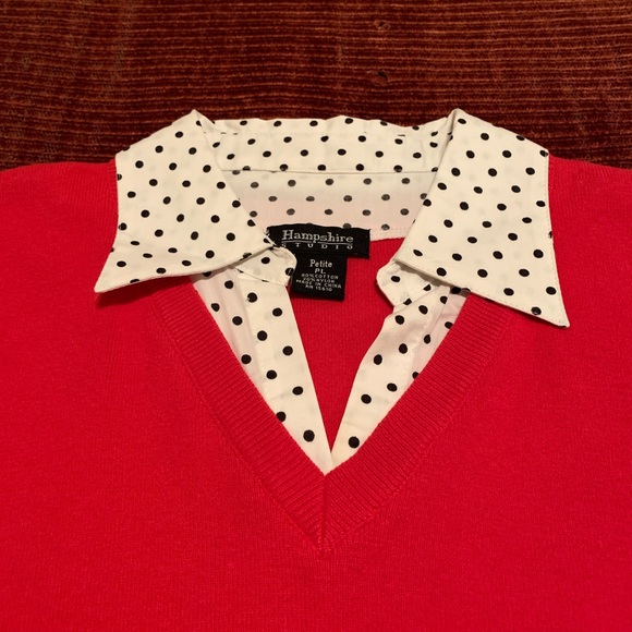 Red Sweater Vest with White Shirt Collar - Picture 5 of 11